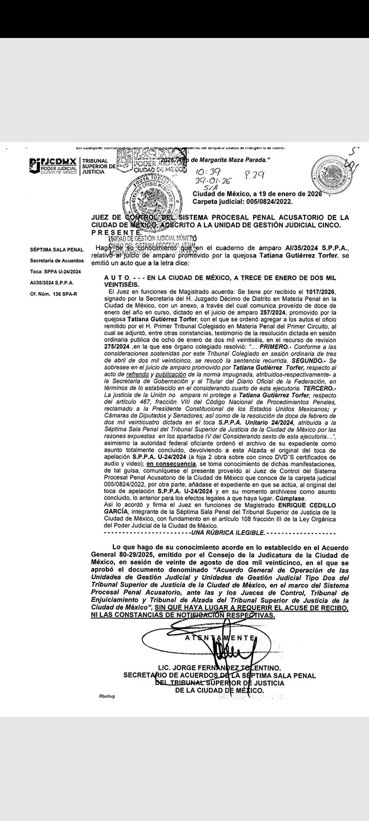 🚨 Tatiana Gutiérrez Torfer: amparo negado por violencia familiar y confirmación de falsa denuncia (Actualización 19 de enero de 2026)