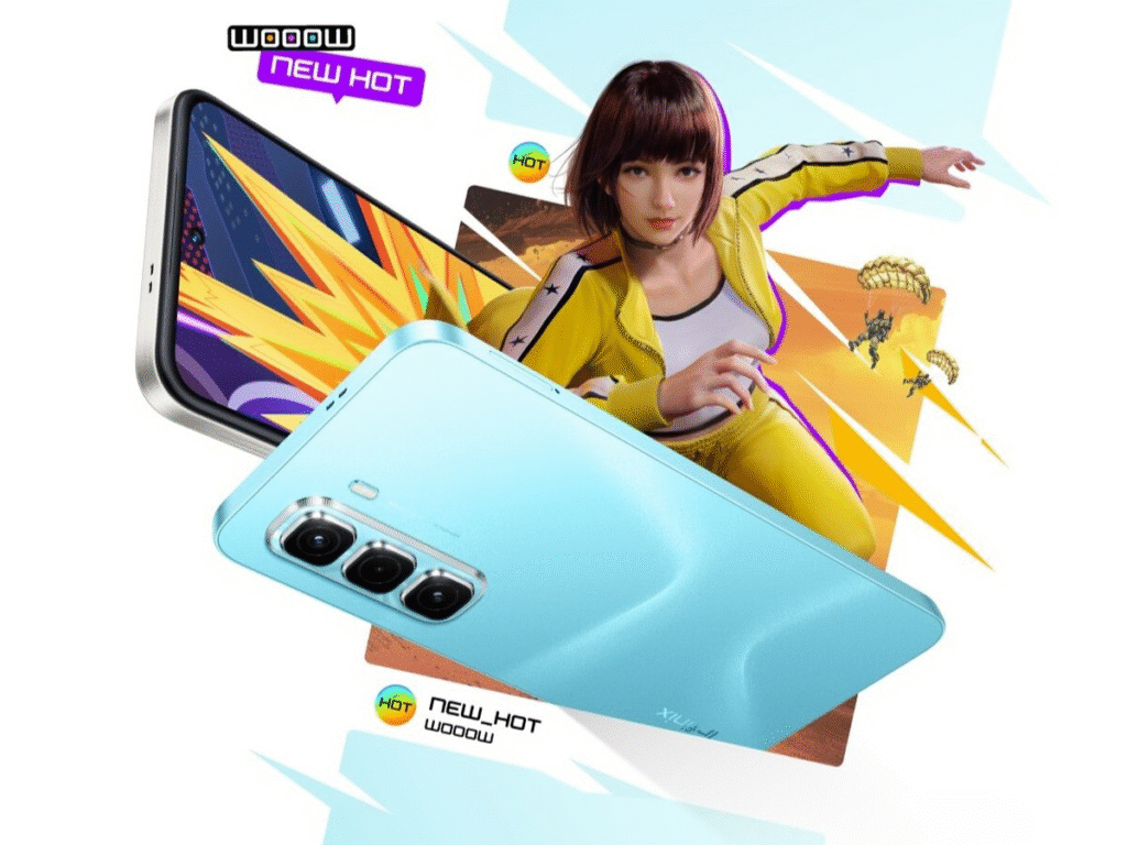 Imagen de teléfono celular Infinix HOT 50 Pro en su versión promocional de Free Fire obtenida de Xataca.com.mx